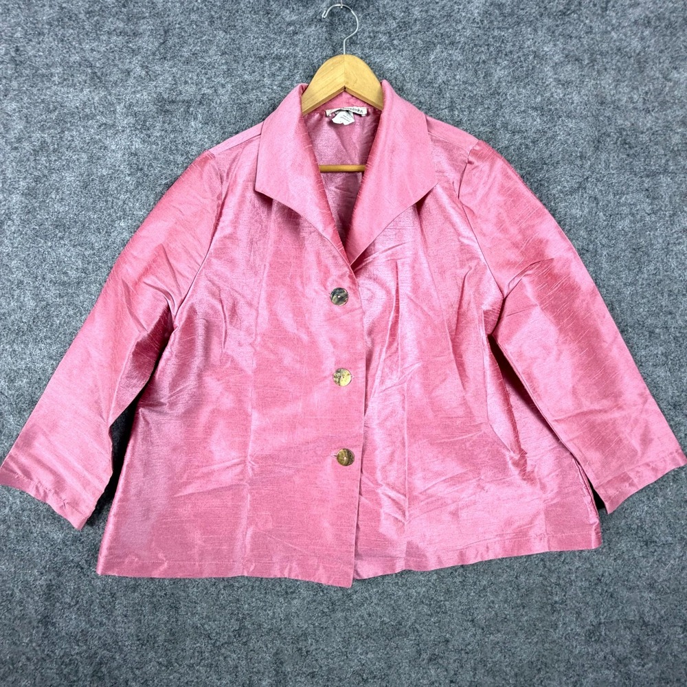 Vintage MoonLight Blazer Jacket Womens Large Pink Silk Classic Formal Boxy Shiny